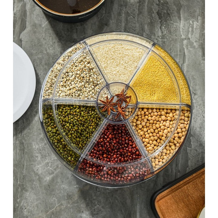 Dozator de cereale Vivimall, rotativ 360, 6 compartimente, capacitate 6 L, rezistent la umezeala, inchidere etansa, verde deschis - vivimall.ro