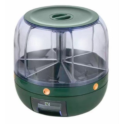 Dozator de cereale Vivimall, rotativ 360, 6 compartimente, capacitate 3 L, rezistent la umezeala, inchidere etansa, verde inchis - vivimall.ro