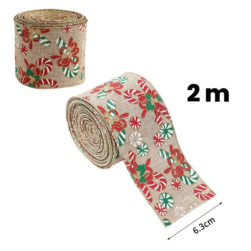 Panglica Decorativa pentru Craciun, Flippy, Ornament pentru Brad de Craciun, Pretreceri, Panglica cu Design Acadele de Craciun, 200 x 6.3 cm, Khaki- - vivimall.ro