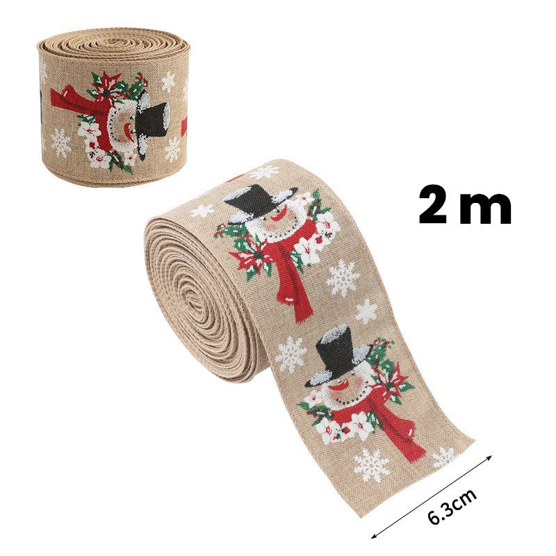 Panglica Decorativa pentru Craciun, Flippy, Ornament pentru Brad de Craciun, Pretreceri, Panglica cu Design Om de Zapada, 200 x 6.3 cm, Khaki- - vivimall.ro