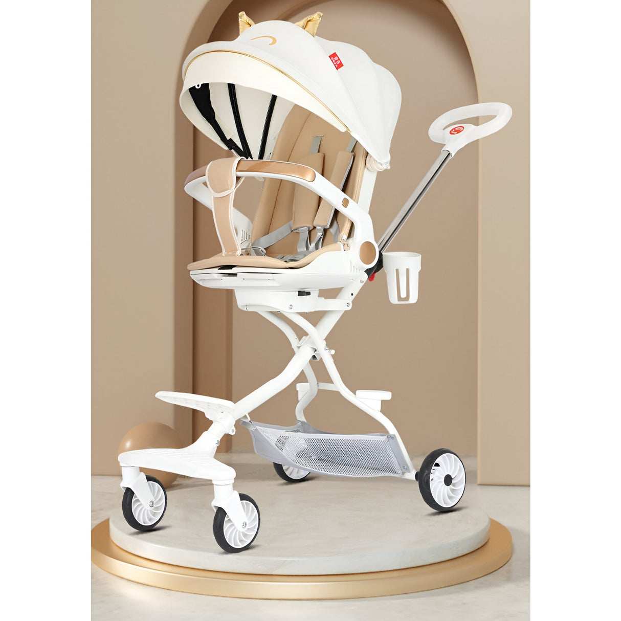 Carucior Sport Flippy 3in1, 6-36 Luni, Reversibil, Pliabil, Tavita pentru Masa, Pozitie de Somn, Centura de Siguranta, Roti 360, Suport Pahar, Copertina pentru Soare, 33x66x85cm, Alb Model Pisica - vivimall.ro