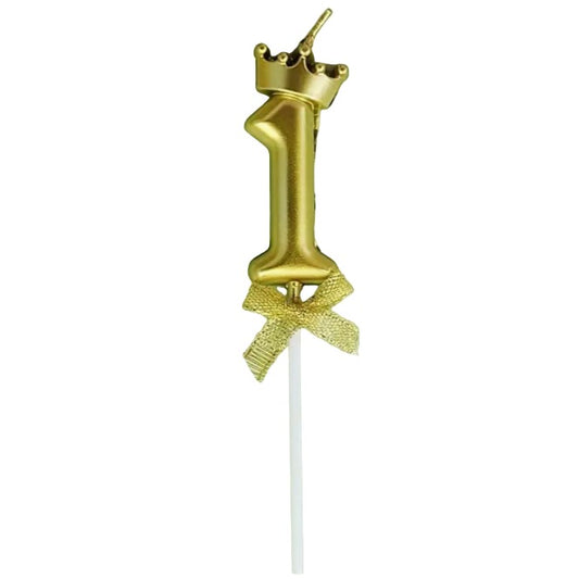 Lumanare pentru Tort Cifra 1, Model Coroana, Gold, Flippy, Party