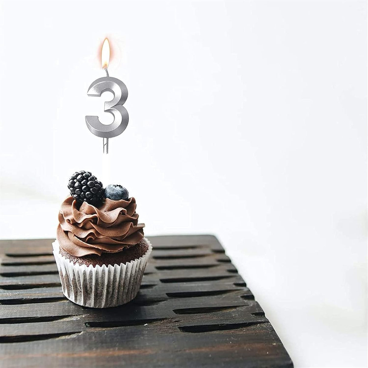 Lumanare Cifra 3, Flippy, Model Diamond, 5 x 3.4 cm, Argintiu - vivimall.ro