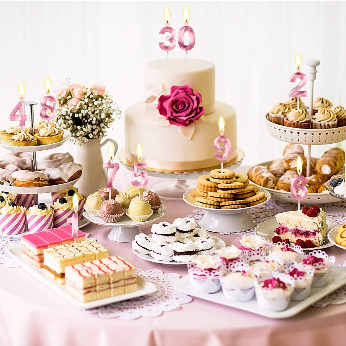 Lumanare Cifra 3, Flippy, Model Diamond, 5 x 3.4 cm, Roz - vivimall.ro