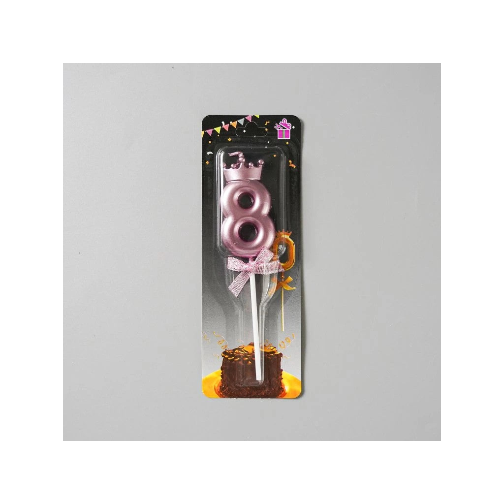 Lumanare Cifra 8, Vivimall, Model Coroana cu Fundita, Pentru Tort, 6 x 2.5 cm Mov - vivimall.ro