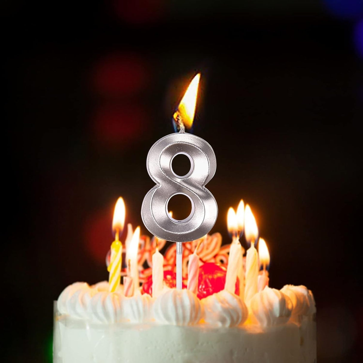 Lumanare Cifra 8, Flippy, Model Diamond, 5 x 3.4 cm, Argintiu - vivimall.ro