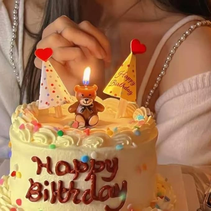 Lumanare de Tort, Vivimall, Model Ursulet, Party, 8 x 3.2 cm, Maro - vivimall.ro