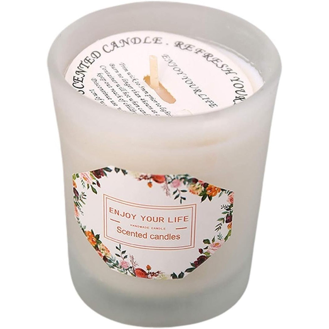 Lumanare Parfumata, Vivimall, Model Pahar Alb Transparent, Aroma de Frezie/Para, din Ceara de Soia, 6.2 x 5.2 cm, Alb - vivimall.ro