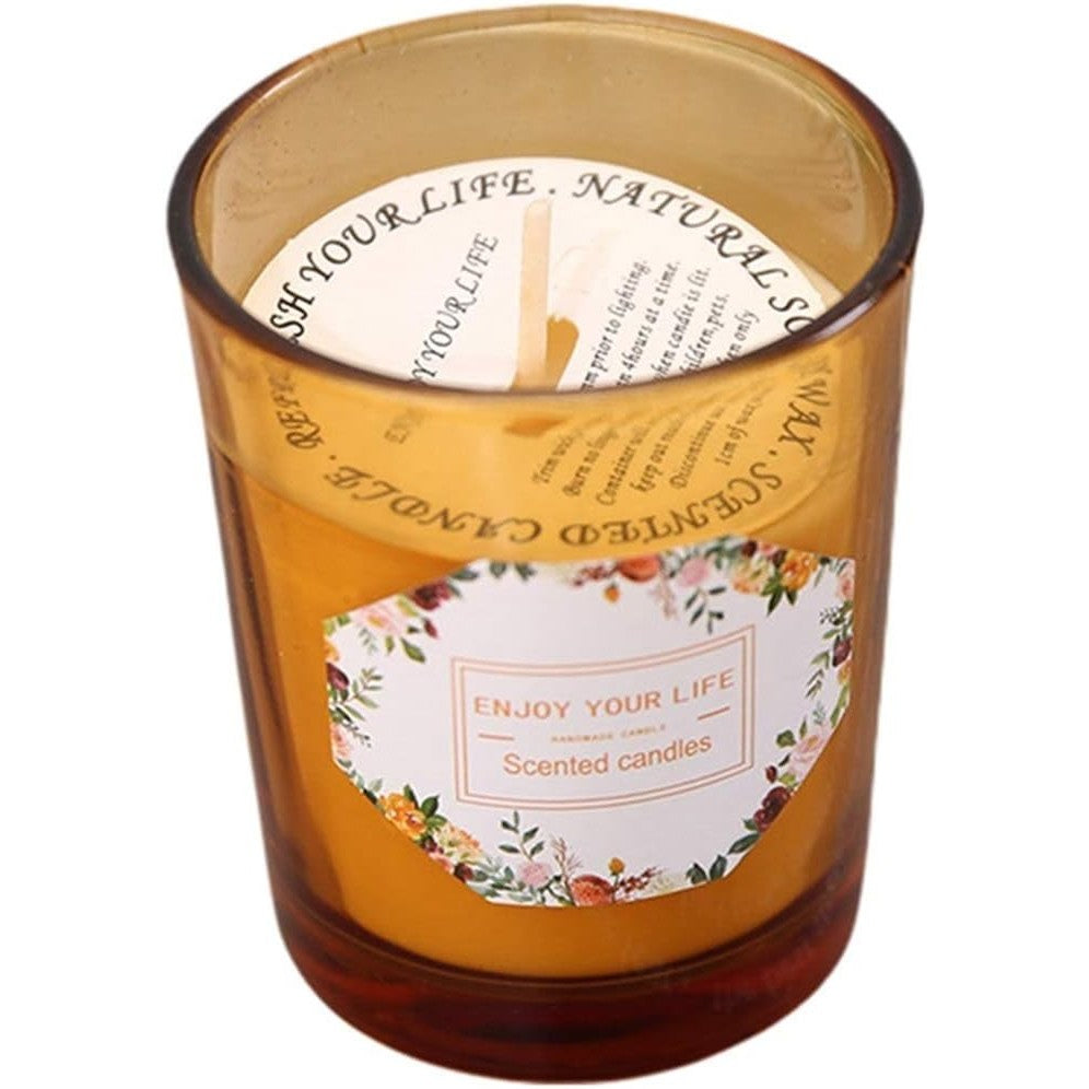 Lumanare Parfumata, Vivimall, Model Pahar Maro, Aroma de Rodie si Crin, din Ceara de Soia, 6.2 x 5.2 cm, Maro - vivimall.ro