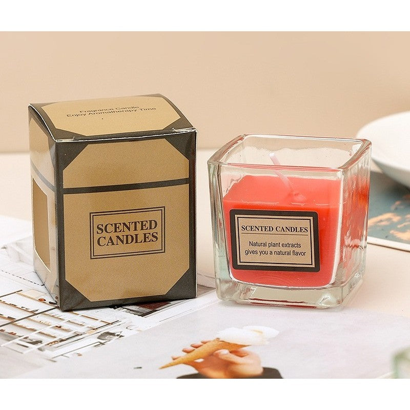 Lumanare Parfumata, Vivimall, Model Pahar Transparent, cu Ulei Esential, 4.8 x 5.4 x 5.5 cm, Aroma de Capsuni, Rosu - vivimall.ro