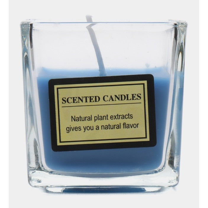 Lumanare Parfumata, Vivimall, Model Pahar Transparent, cu Ulei Esential, 4.8 x 5.4 x 5.5 cm, Aroma de Frezie, Albastru - vivimall.ro