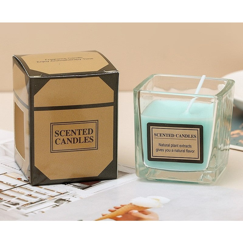 Lumanare Parfumata, Vivimall, Model Pahar Transparent, cu Ulei Esential, 4.8 x 5.4 x 5.5 cm, Aroma Oceanica, Albastru - vivimall.ro