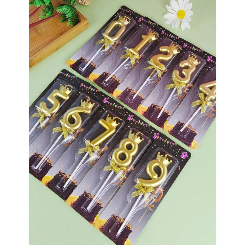 Lumanare pentru Tort Cifra 4, Model Coroana, Gold, Vivimall, Party - vivimall.ro