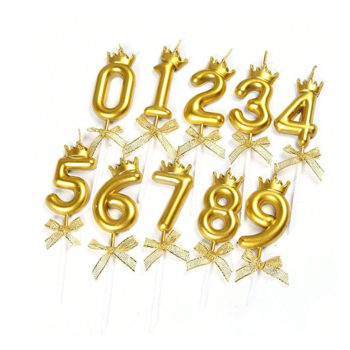 Lumanare pentru Tort Cifra 8, Model Coroana, Gold, Vivimall, Party - vivimall.ro