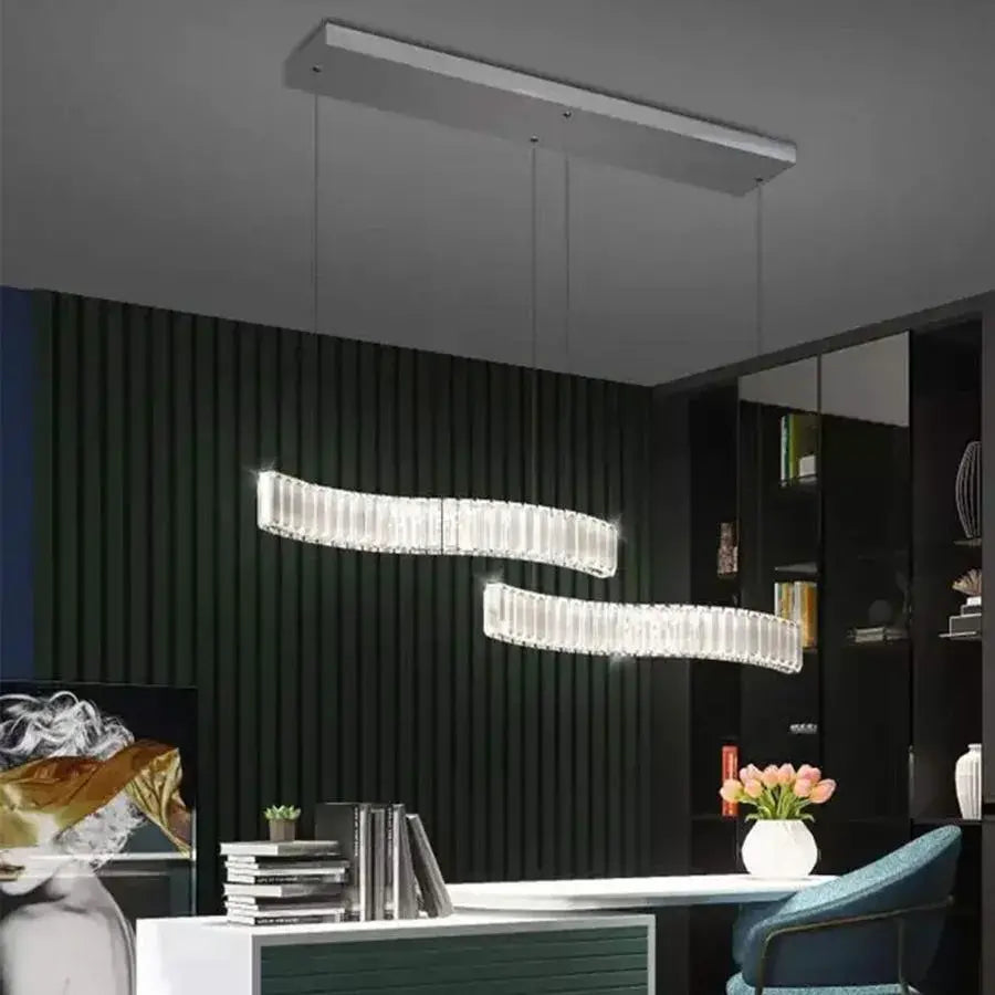 Lustra Led Suspendata Cu Telecomanda Si Cristal Merve, Lumina Rece/Calda/Neutra, Dimabila, Crom Lucios - vivimall.ro