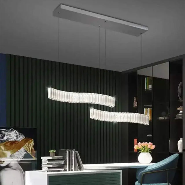 Lustra Led Suspendata Cu Telecomanda Si Cristal Merve, Lumina Rece/Calda/Neutra, Dimabila, Crom Lucios - vivimall.ro