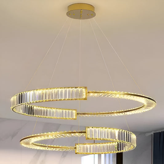 Lustra Led Suspendata Cu Telecomanda Si Cristal Prism Regal , 2 Cercuri, Lumina Rece/Calda/Neutra, Dimabila, - vivimall.ro