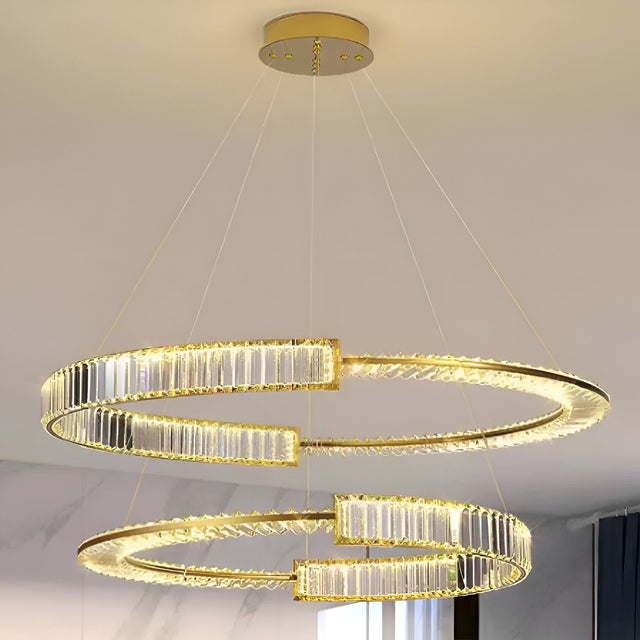 Lustra Led Suspendata Cu Telecomanda Si Cristal Prism Regal , 2 Cercuri, Lumina Rece/Calda/Neutra, Dimabila, - vivimall.ro