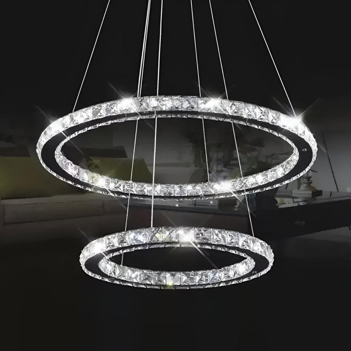 Lustra Led Cu Telecomanda Si Cristal Prism Luminis, 2 Cercuri, Lumina Rece/Calda/Neutra, Dimabila - vivimall.ro