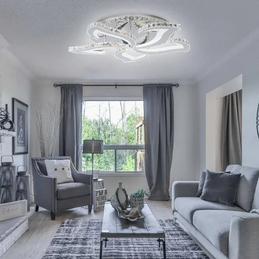 Lustra Led Cu Telecomanda Si Cristal Alejandro Rgb, 5 Flori, Lumina Rece/Calda/Neutra, Dimabila - vivimall.ro