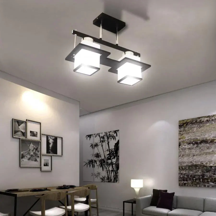 Lustra Clasica Aramis Cu Lemn Abajur Patrat 2X E27 Alb - vivimall.ro