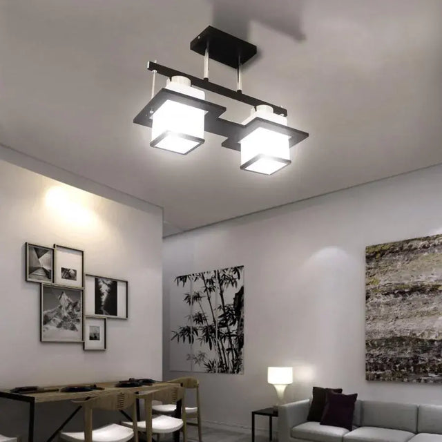 Lustra Clasica Aramis Cu Lemn Abajur Patrat 2X E27 Alb - vivimall.ro