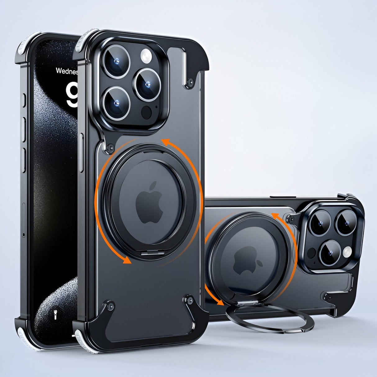 Inel magnetic rotativ 360 grade husă iPhone 15 Pro Max, funcție suport orizontal, vedere spate