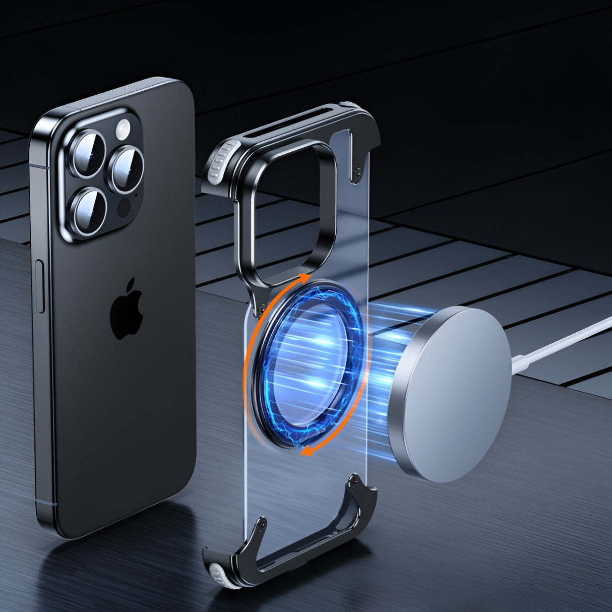 Husă MagSafe iPhone 15 Pro Max montată pe telefon, decupaje precise cameră și butoane