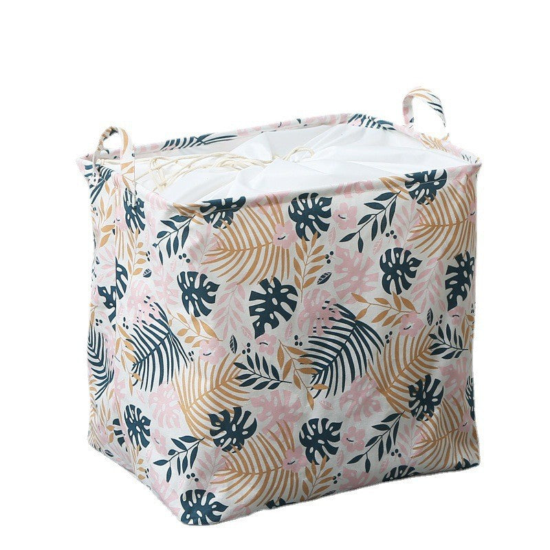 Cos de Depozitare pentru Rufe, Flippy, Cos Pliabil CLOTHBOX pentru Depozitarea Jucarii, Haine, Cos de Haine Murdare cu Snur, 80 x 50 x 50 cm, Model Frunze, Alb Multicolor