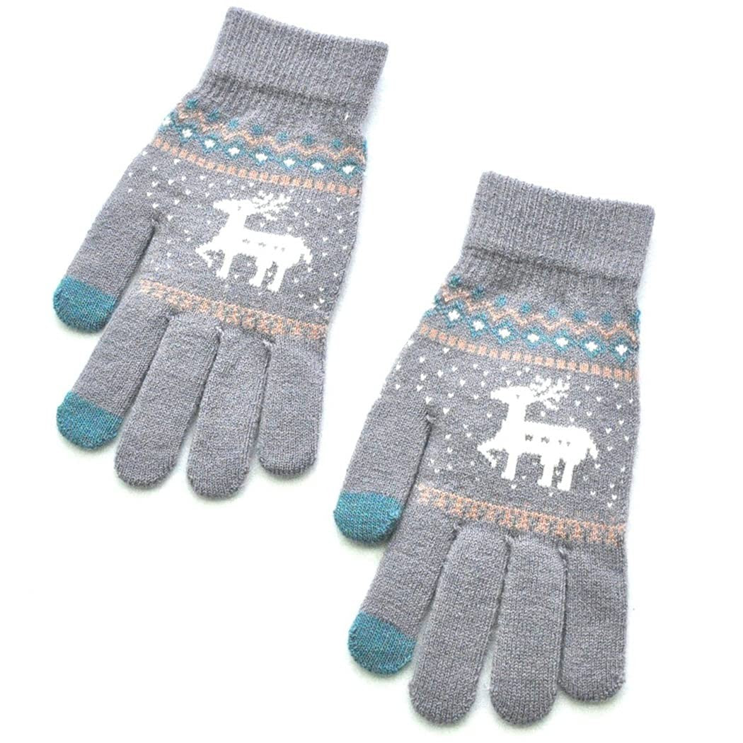 Manusi de Dama, Flippy, Model Ren, Functie Touchscreen (ecran tactil), Material Acril Tricotat, Manseta Elastica, Interior Catifelat, Marime Universala, Gri - vivimall.ro