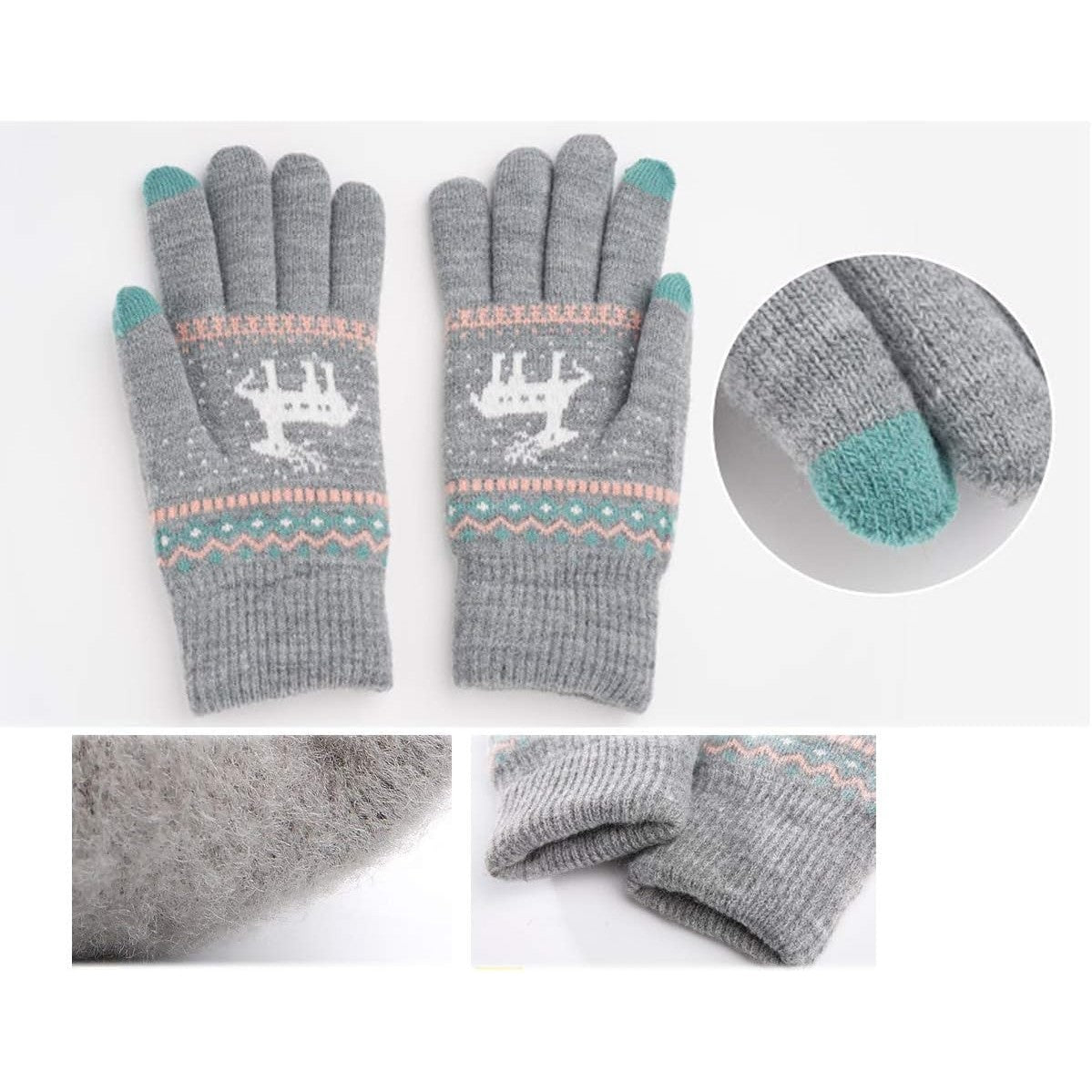 Manusi de Dama, Flippy, Model Ren, Functie Touchscreen (ecran tactil), Material Acril Tricotat, Manseta Elastica, Interior Catifelat, Marime Universala, Gri - vivimall.ro