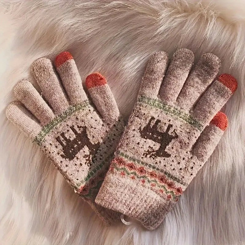 Manusi de Dama, Flippy, Model Ren, Functie Touchscreen (ecran tactil), Material Acril Tricotat, Manseta Elastica, Interior Catifelat, Marime Universala, Kaki - vivimall.ro