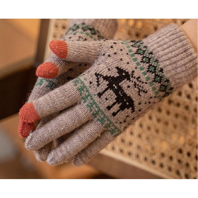 Manusi de Dama, Flippy, Model Ren, Functie Touchscreen (ecran tactil), Material Acril Tricotat, Manseta Elastica, Interior Catifelat, Marime Universala, Kaki - vivimall.ro