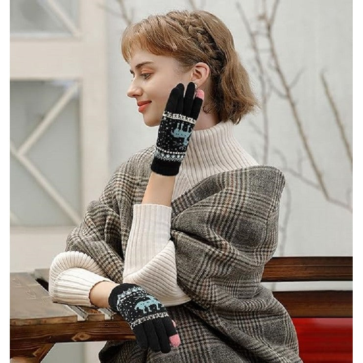 Manusi de Dama, Flippy, Model Ren, Functie Touchscreen (ecran tactil), Material Acril Tricotat, Manseta Elastica, Interior Catifelat, Marime Universala, Negru - vivimall.ro