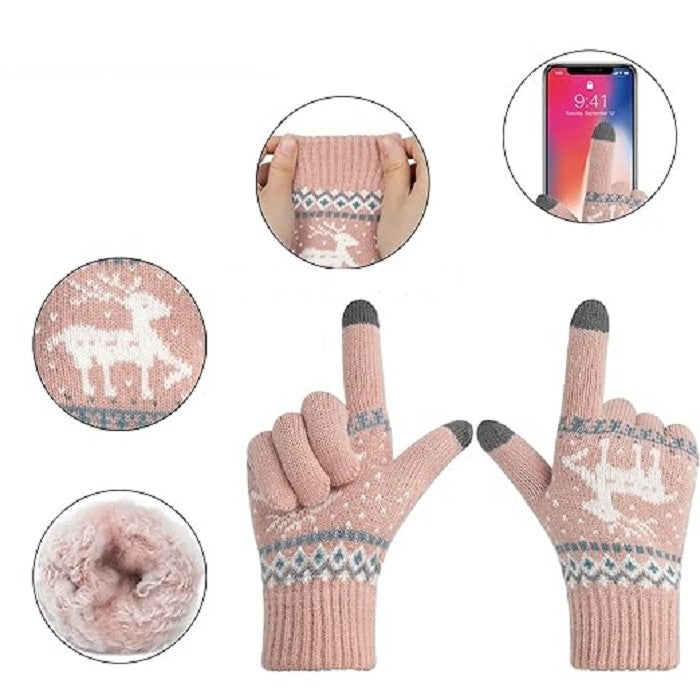 Manusi de Dama, Flippy, Model Ren, Functie Touchscreen (ecran tactil), Material Acril Tricotat, Manseta Elastica, Interior Catifelat, Marime Universala, Roz - vivimall.ro