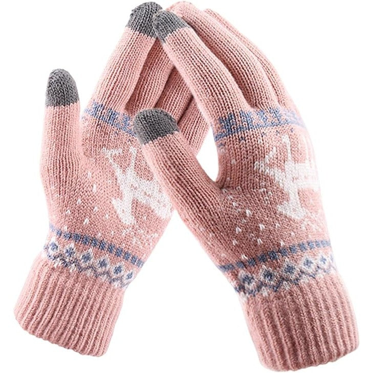 Manusi de Dama, Flippy, Model Ren, Functie Touchscreen (ecran tactil), Material Acril Tricotat, Manseta Elastica, Interior Catifelat, Marime Universala, Roz - vivimall.ro