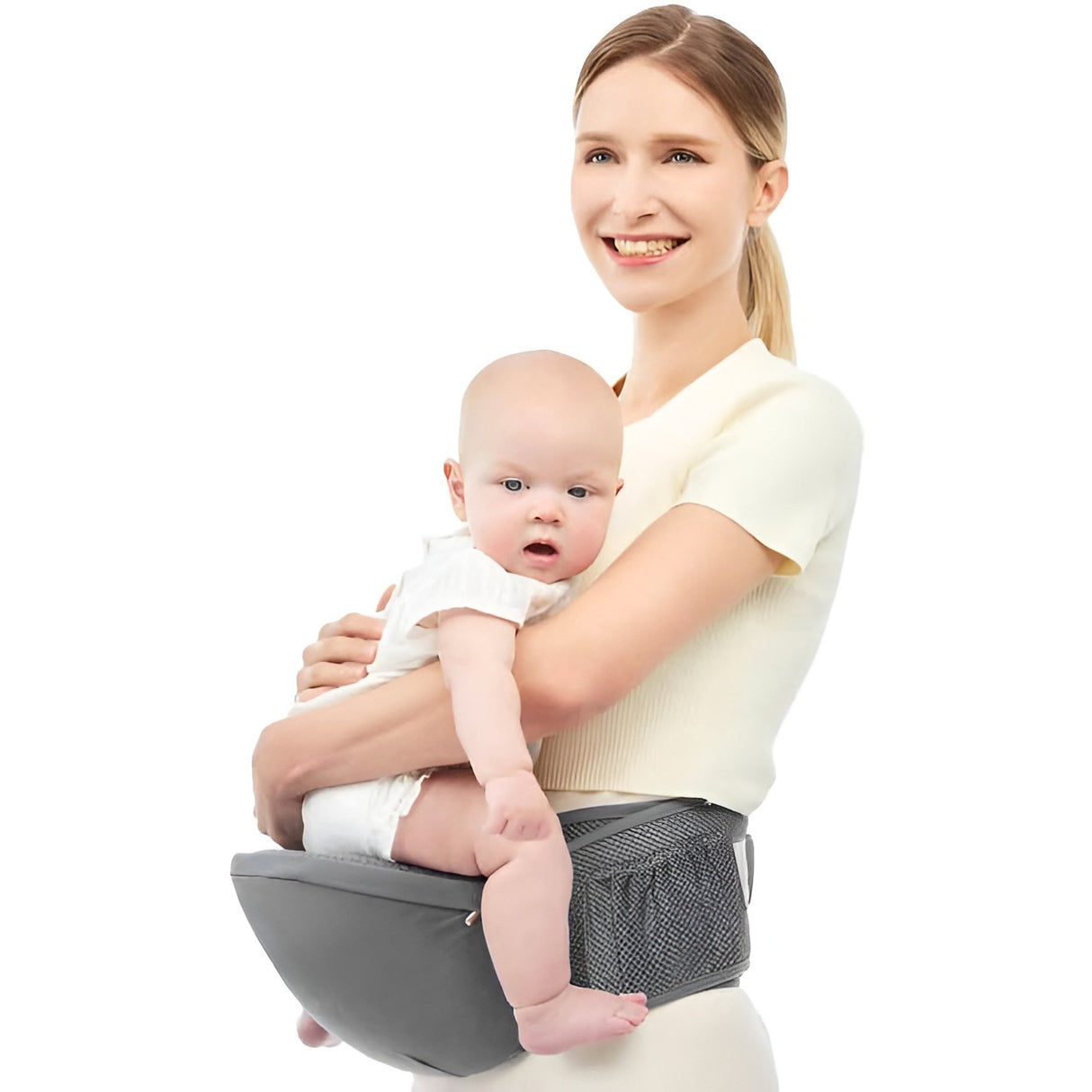 Marsupiu Ergonomic 3in1, Flippy, pentru Bebelusi si Copii, 0-36 Luni, Bretele Reglabile pentru Umar si Sold, Inchidere Catarama, 125x25x14 cm, Gri