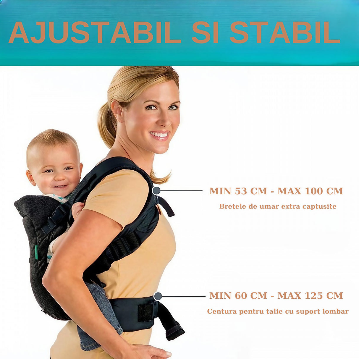 Marsupiu Ergonomic Vivimall, 4 in 1, Multifunctional, 4 Pozitii, 6-36 Luni, 3.5kg - 15 kg, Negru