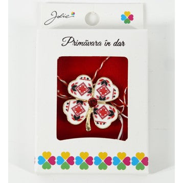 Martisor Brosa Mica in Cutie, Dimensiune Brosa 2.5-3 cm, Material Metal, Model Trifoi Traditional - vivimall.ro