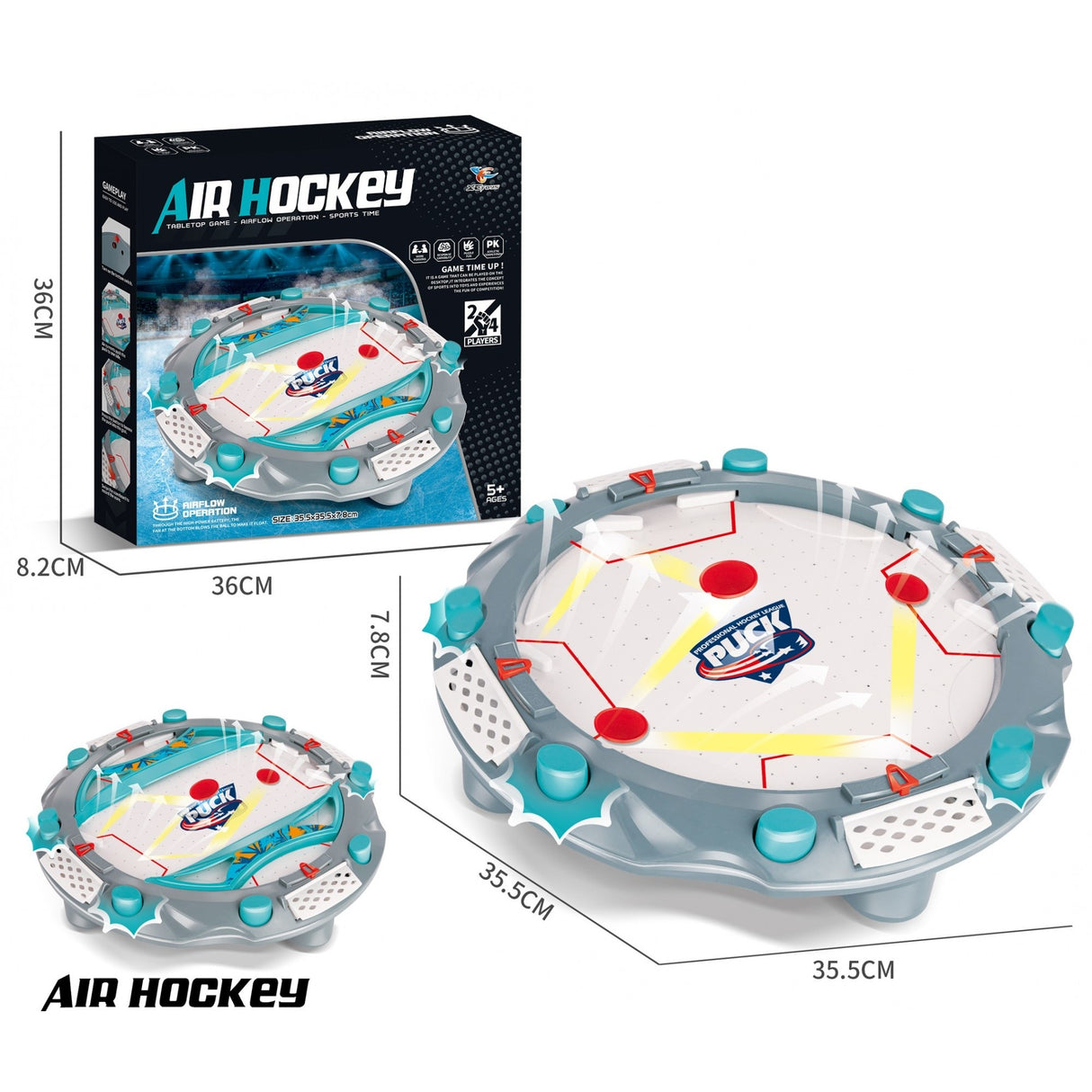 Masa Air Hockey, Vivimall, cu Tabela de Scor, 2 Pucuri, Fara Picioare, din ABS, pentru Adulti/Copii +5 Ani, 35.5 x 7.8 x 35.5 cm, Gri - vivimall.ro