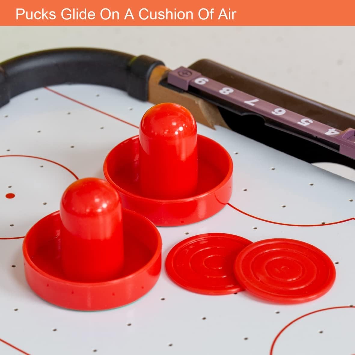 Masa Air Hockey Graffiti cu Picioare Scurte, Vivimall, Lemn, 2 Pucuri, Tabela Scor, 2 Impingatoare, 76x38x21.5 cm, Maro - vivimall.ro