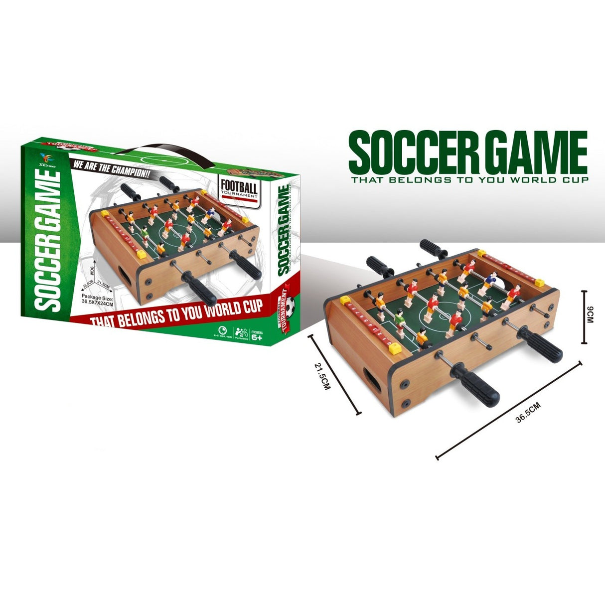 Masa de Fotbal cu Teren, Vivimall, fara Picioare, 4 Manere, Tablou de Scor, 36.5 x 24 x 7 cm, din Lemn/Otel/ABS, Maro - vivimall.ro