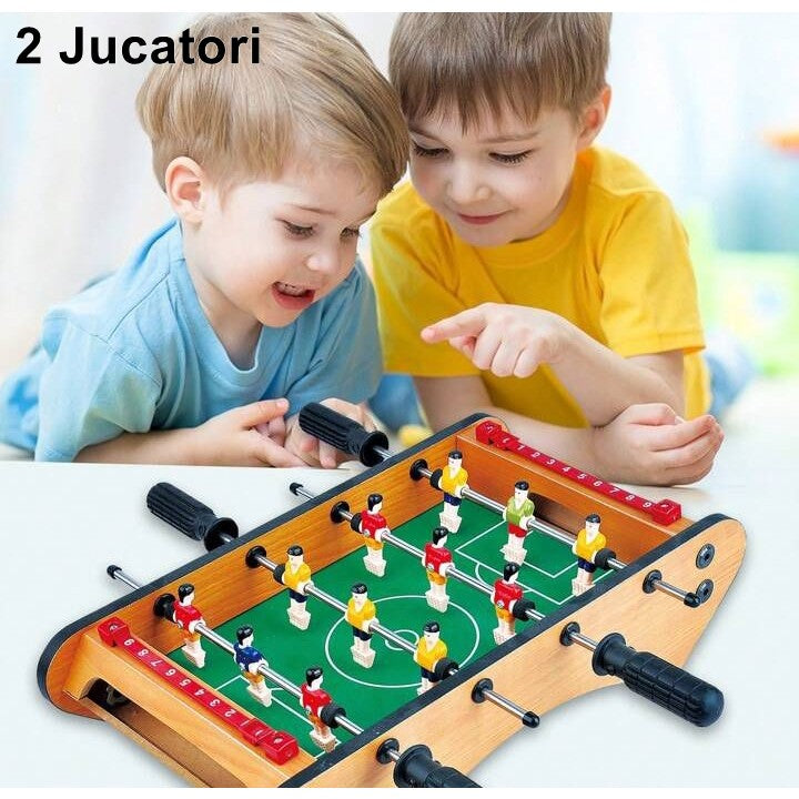 Masa de fotbal cu teren si 12 jucatori Vivimall, 4 manere, cu Tablou pentru Scor, din Metal, Lemn si ABS, 37.5 x 21 x 9.5 cm, Margini Rotunjite, pentru copii/adulti - vivimall.ro
