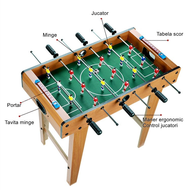 Masa de fotbal cu teren si 18 jucatori Vivimall, cu tablou pentru scor, din metal, lemn si ABS, cu Picioare, 69 x 34 x 65 cm, pentru copii si adulti - vivimall.ro