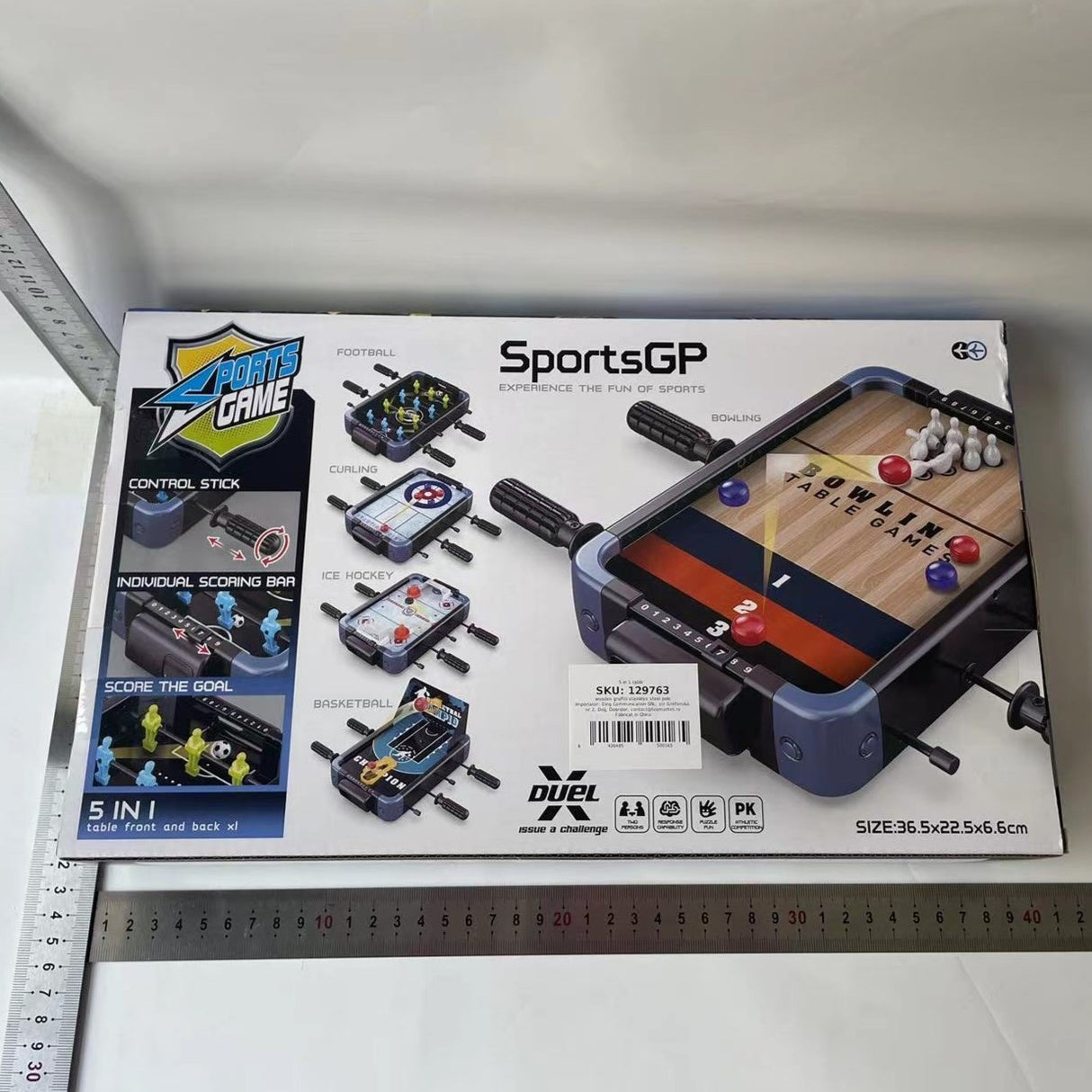 Masa de Joc 5in1 Vivimall, cu Teren Schimbabil de Fotbal, Basket, Bowling, Curling si Hockey, cu Tablou Scor, din ABS, 36.5x22.5x6.6 cm, Design Multicolor, pentru Copii/ Adulti - vivimall.ro