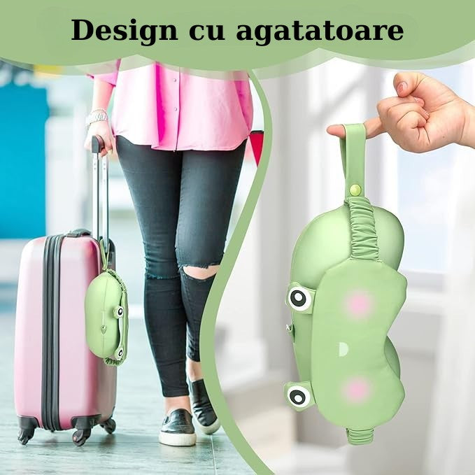 Masca de dormit, Vivimall, 2 in 1, cu Tetiera, din Particule de Spuma si Bumbac, Model Broasca ,Verde - vivimall.ro