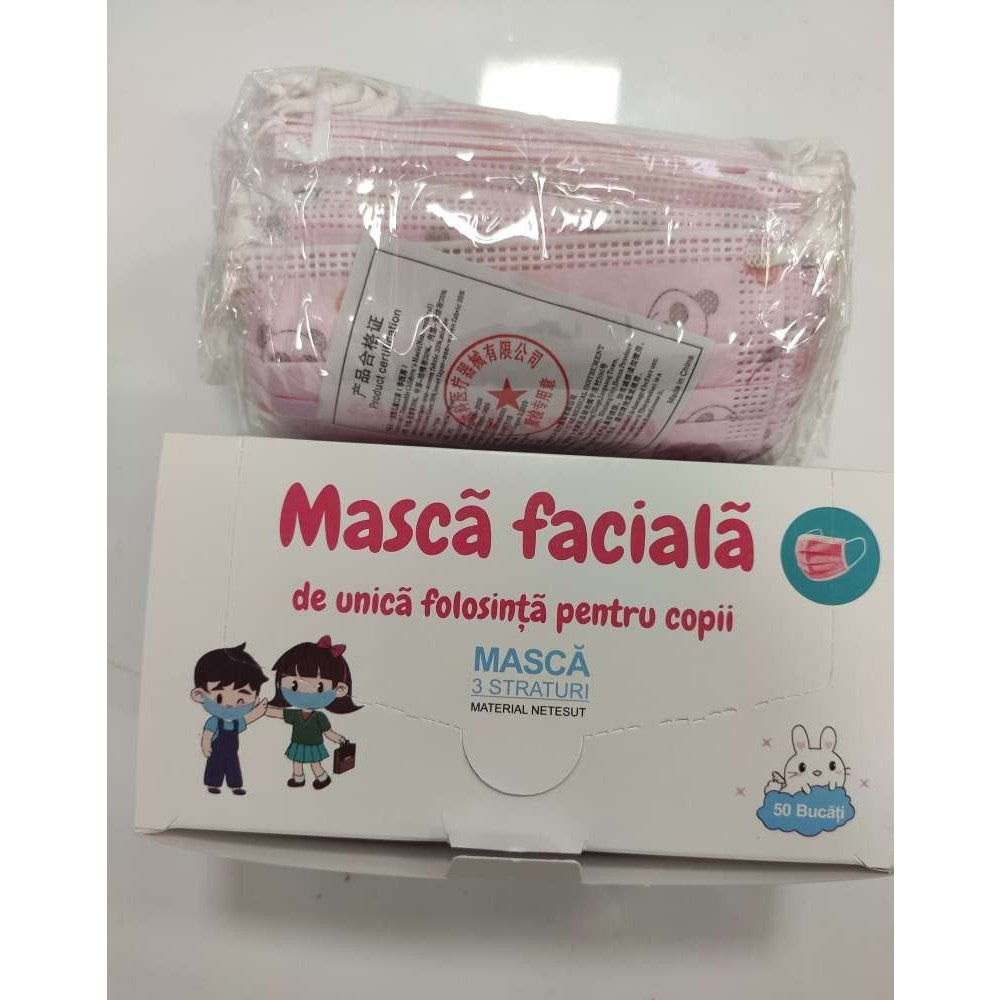 Masca faciala pentru copii, Vivimall, 3 straturi si 3 pliuri, ROZ - 1 bucata - vivimall.ro