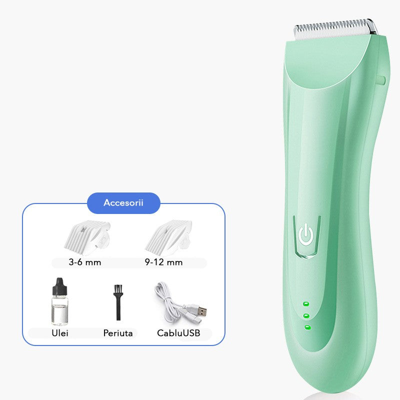 Masina De Tuns Bebelusi si Copii, Vivimall, Lame Cermice si Inox, Fara Fir, Functie Anti Taiere, Silentios, 50 W, Rezistent la Apa, 2 Accesorii, Incarcator USB, Verde deschis - vivimall.ro