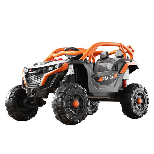 Masina Electrica pentru Copii, Flippy, Tip Buggy/UTV Off-Road Dual Drive, Conectare Bluetooth, Telecomanda, Lumina Intermitenta si Muzica, Baterie 380*2, 6V 7Ah, 97 x 62 x 58 cm, Portocaliu Negru