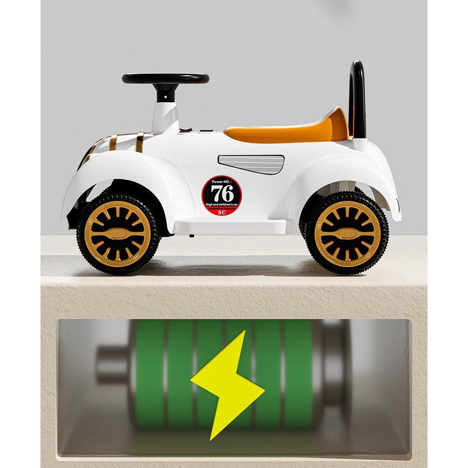 Masinuta Electrica Vivimall, Model de Epoca, cu Acumulator, Sistem Anti-Rasturnare, Sistem de Lumini si Sunet, 1-5 Ani, 75 x 36 x 45 cm, Alb, Resigilat - vivimall.ro